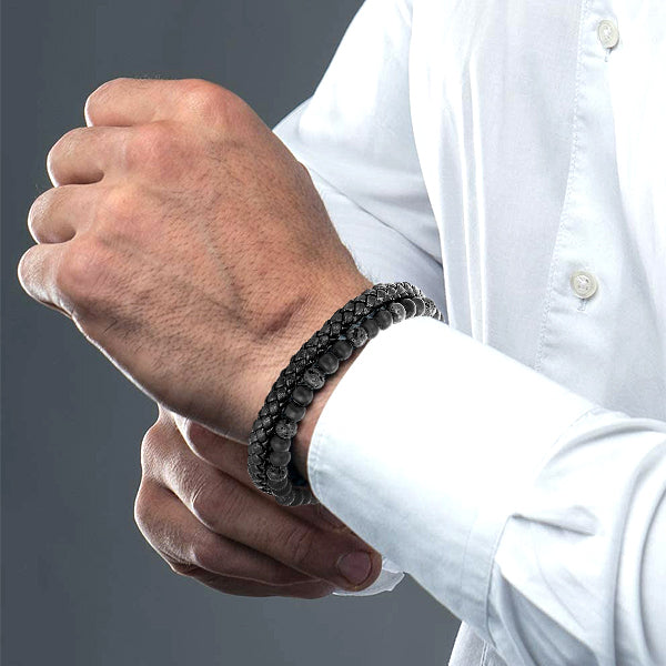 (Zeitlich begrenzter Rabatt 🔥 Letzter Tag)Natürlicher Achat Stein Leder Perlenarmband