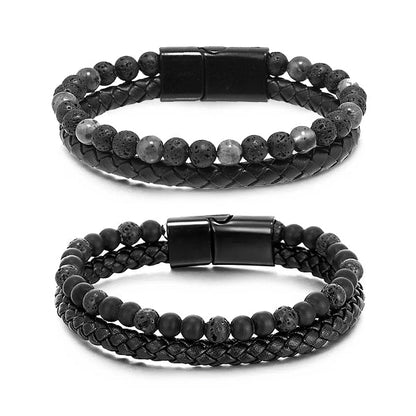 (Zeitlich begrenzter Rabatt 🔥 Letzter Tag)Natürlicher Achat Stein Leder Perlenarmband